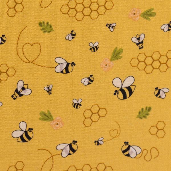 Baumwolldruck Bienen goldgelb von Swafing